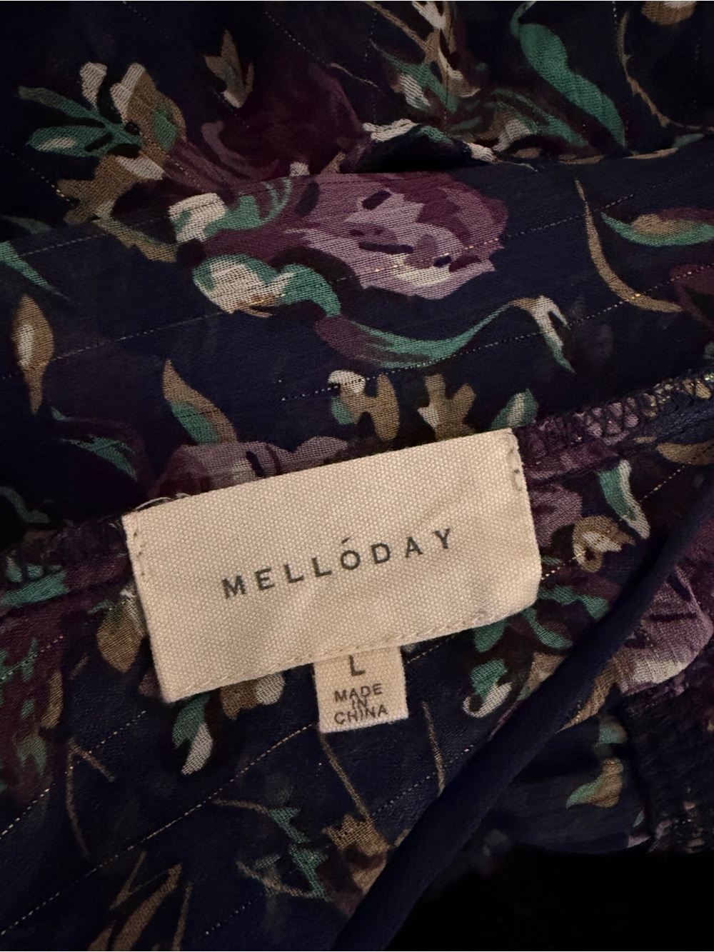Metallic floral chiffon midi dress Size Large Melloday Nordstrom - Picture 4 of 4